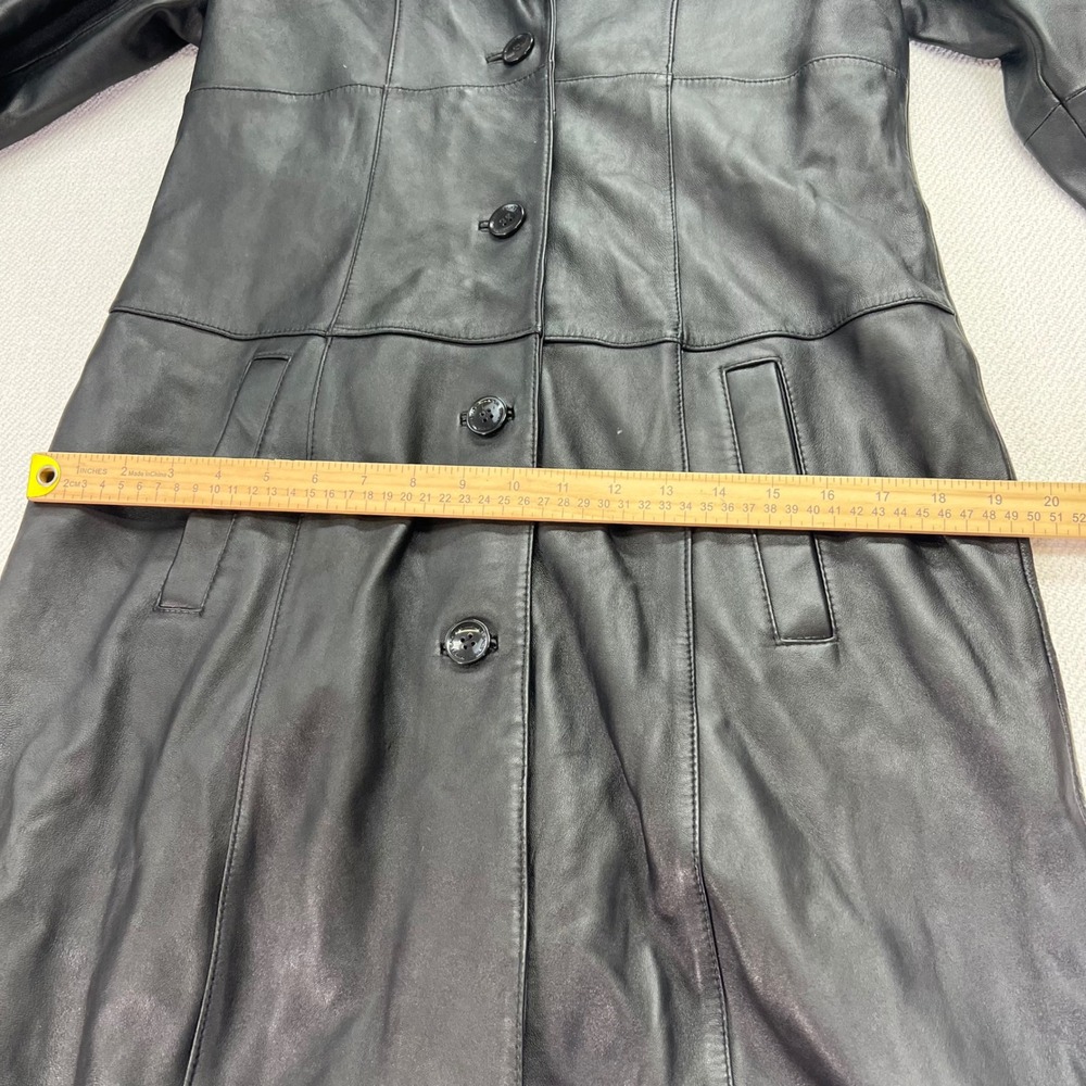Wilsons Leather Trench Coat Womens Med Black Long Duster Pelle Studio VTG Chic - Picture 8 of 16
